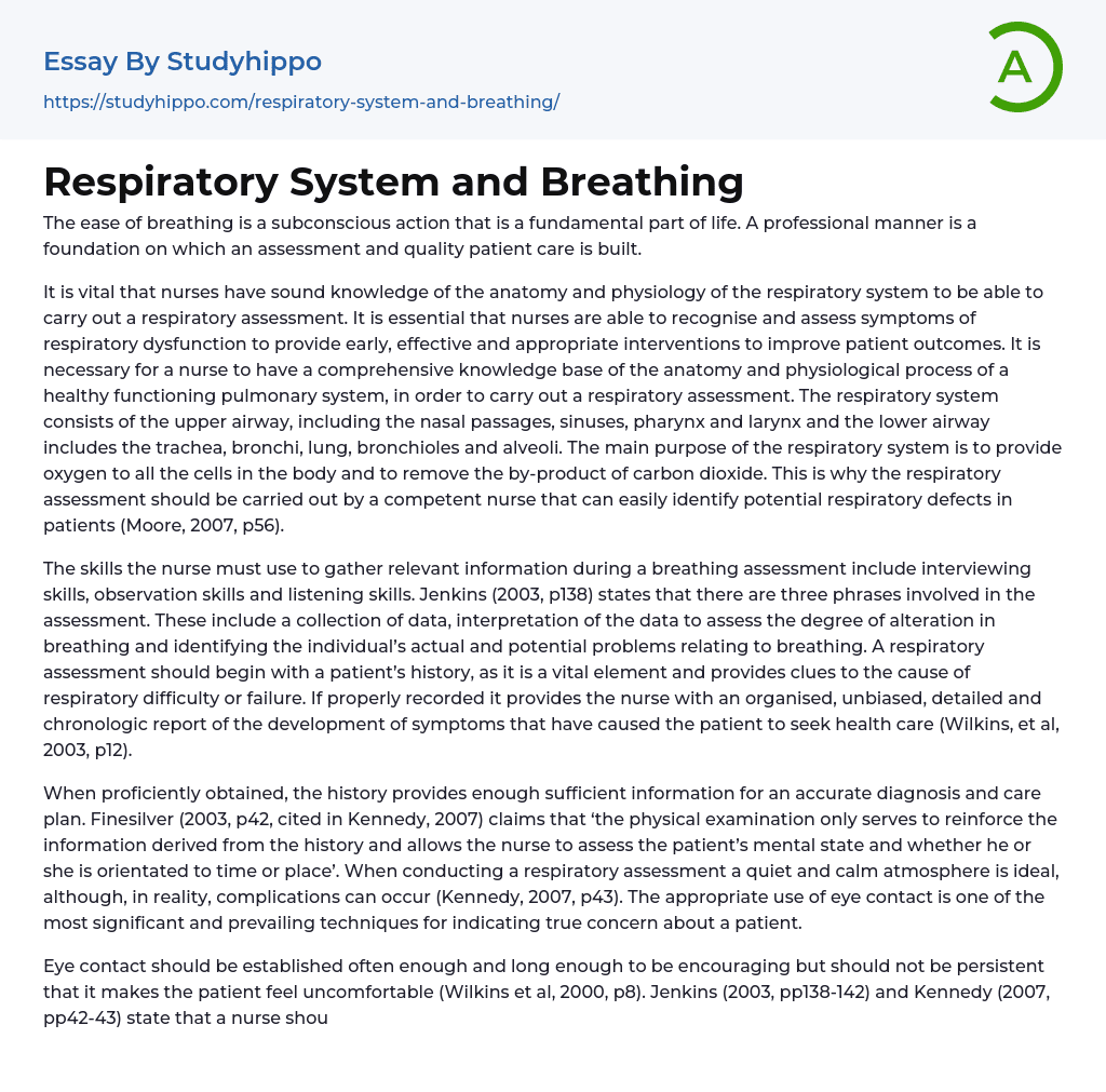 Respiratory System and Breathing Essay Example