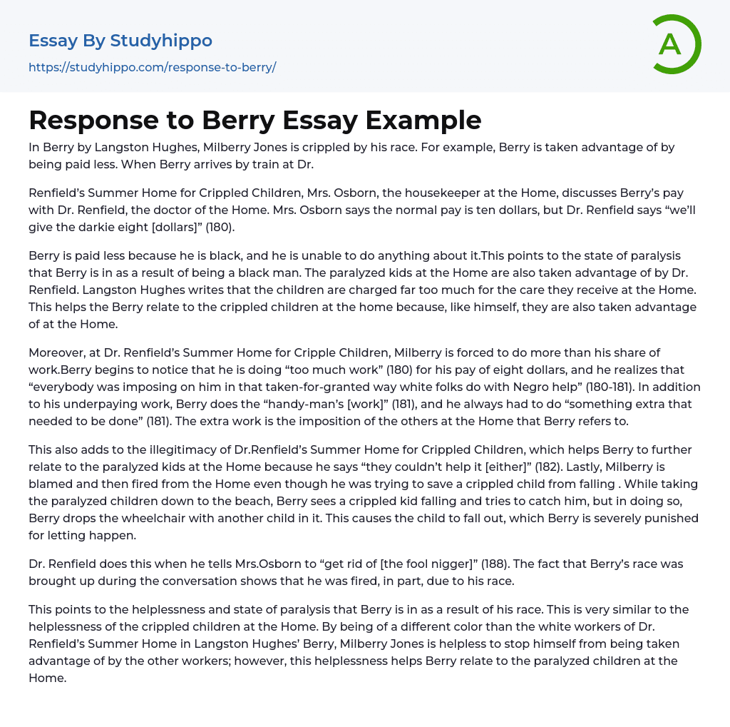 Response to Berry Essay Example