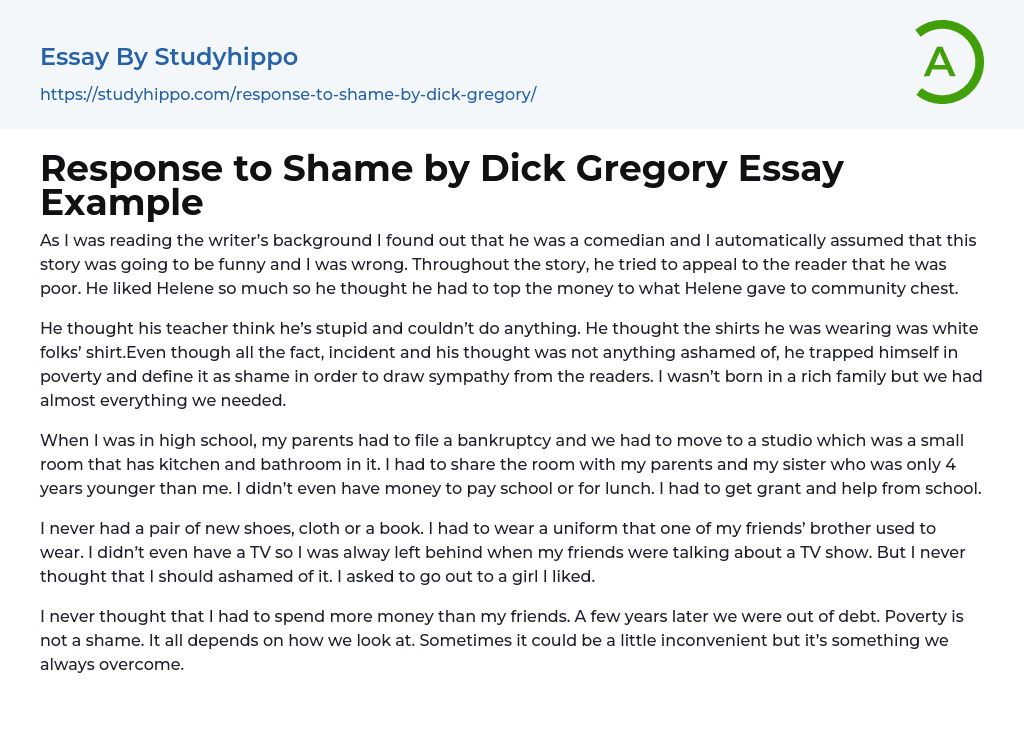 Response to Shame by Dick Gregory Essay Example