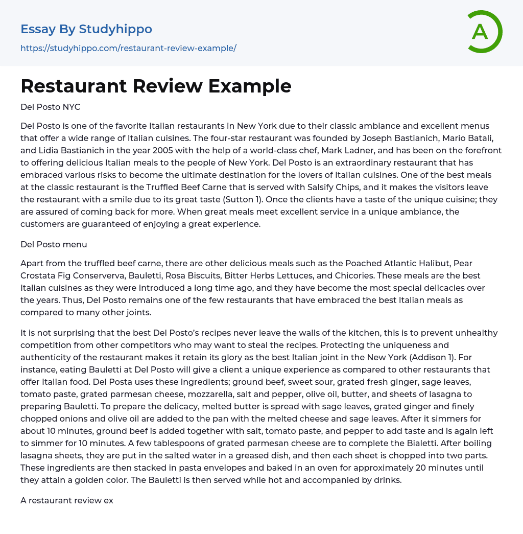 example essay review about restaurant