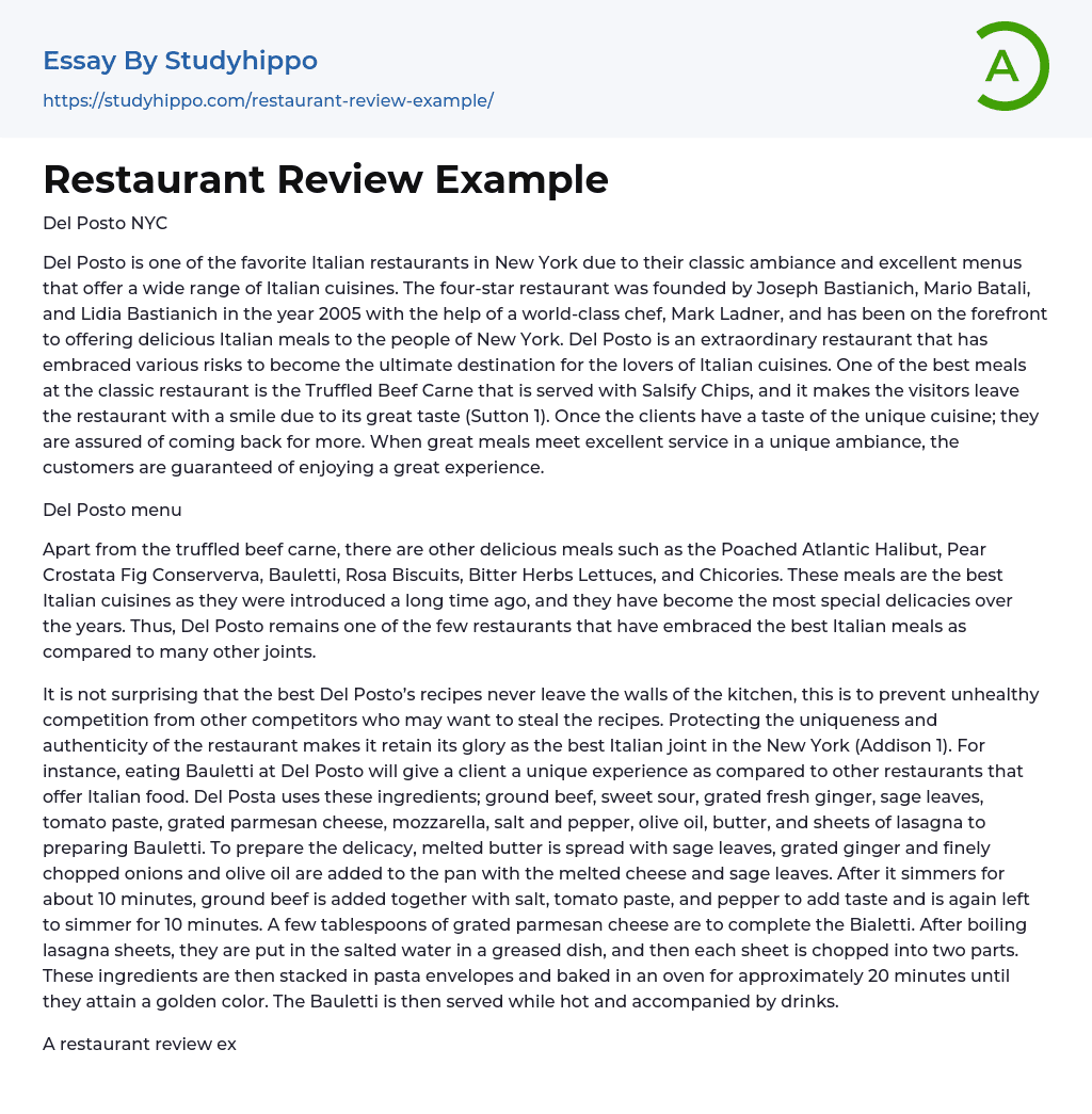 Restaurant Review Example Essay Example StudyHippo