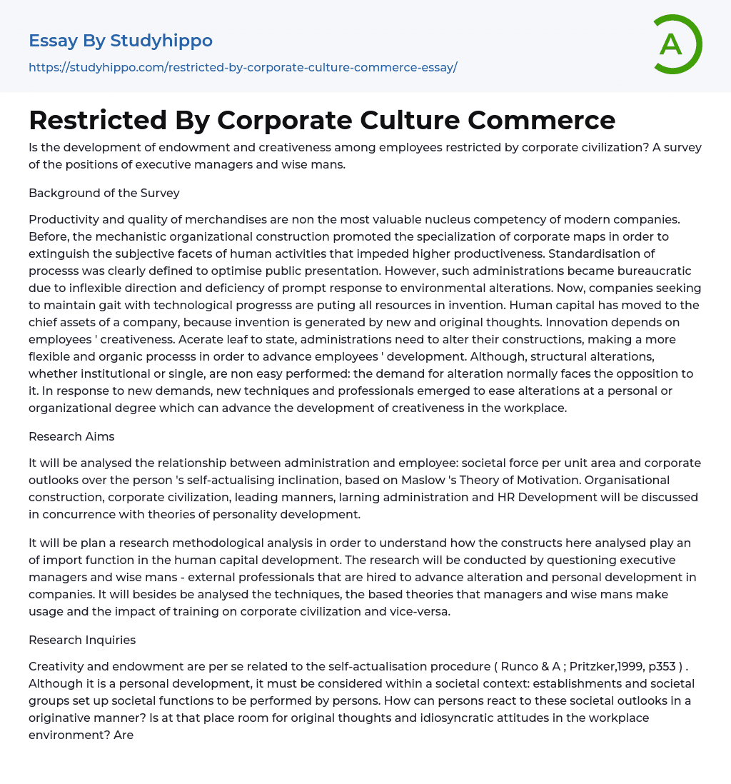 Restricted By Corporate Culture Commerce Essay Example