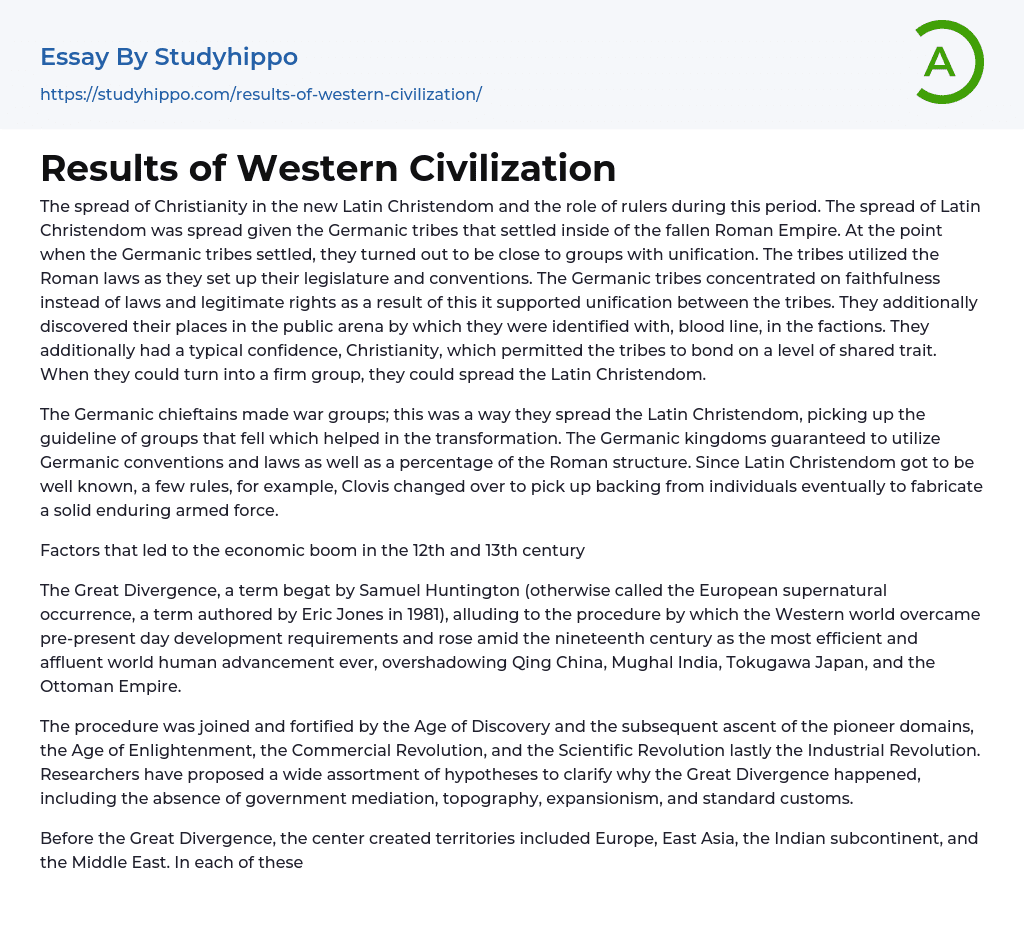 Results of Western Civilization Essay Example