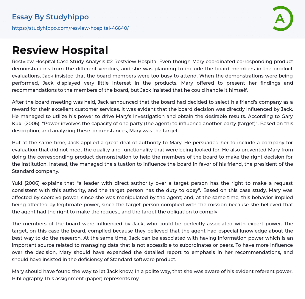 Resview Hospital Essay Example