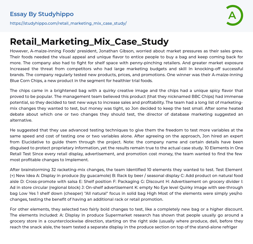 Retail_Marketing_Mix_Case_Study Essay Example