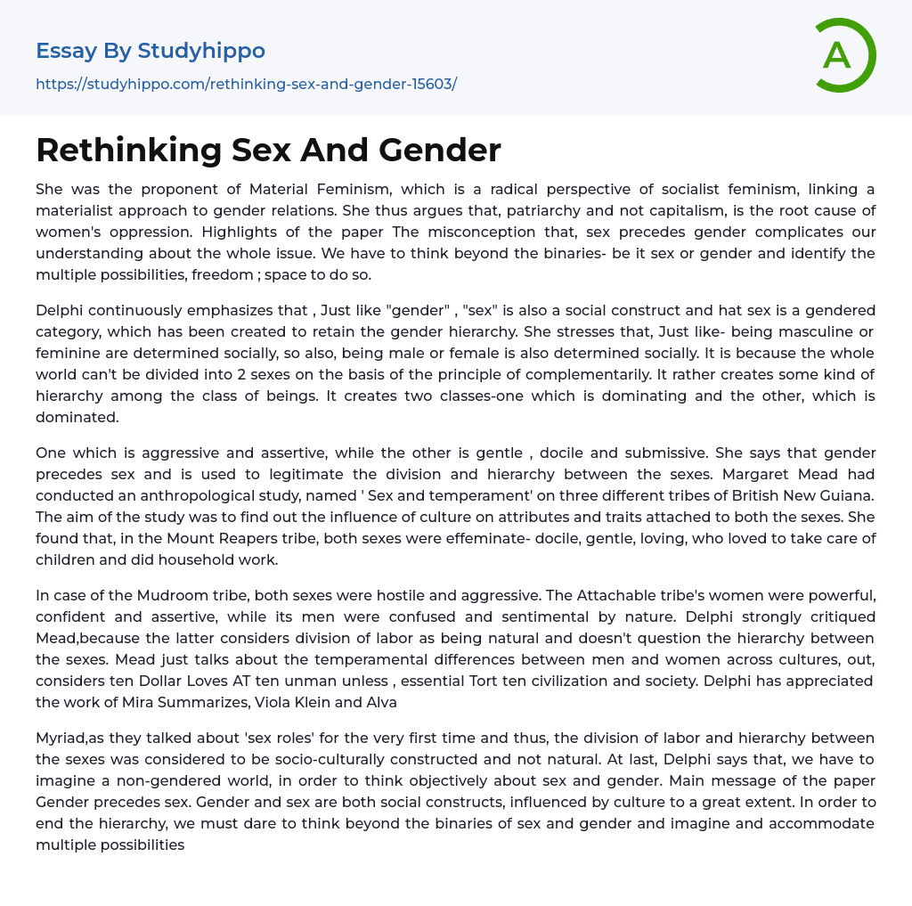 Rethinking Sex And Gender Essay Example