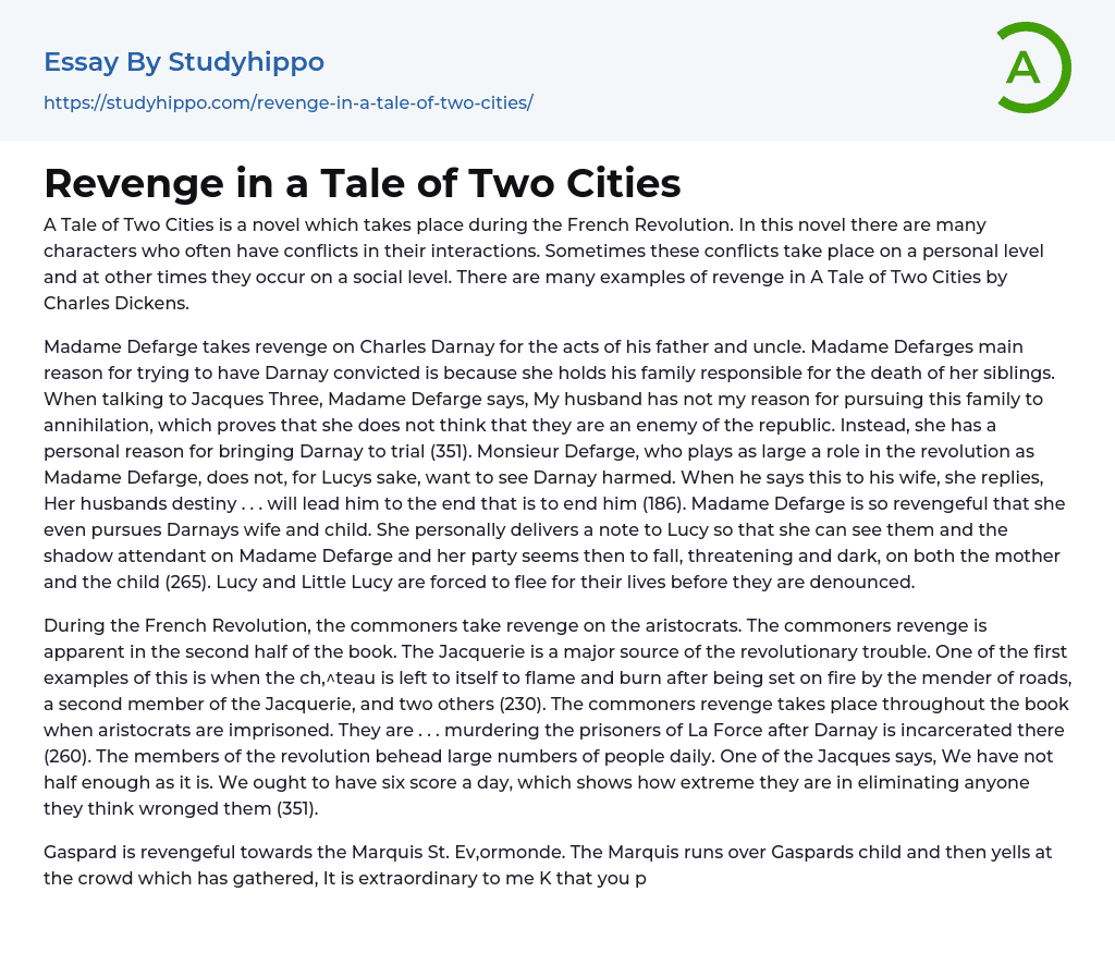 Revenge in a Tale of Two Cities Essay Example