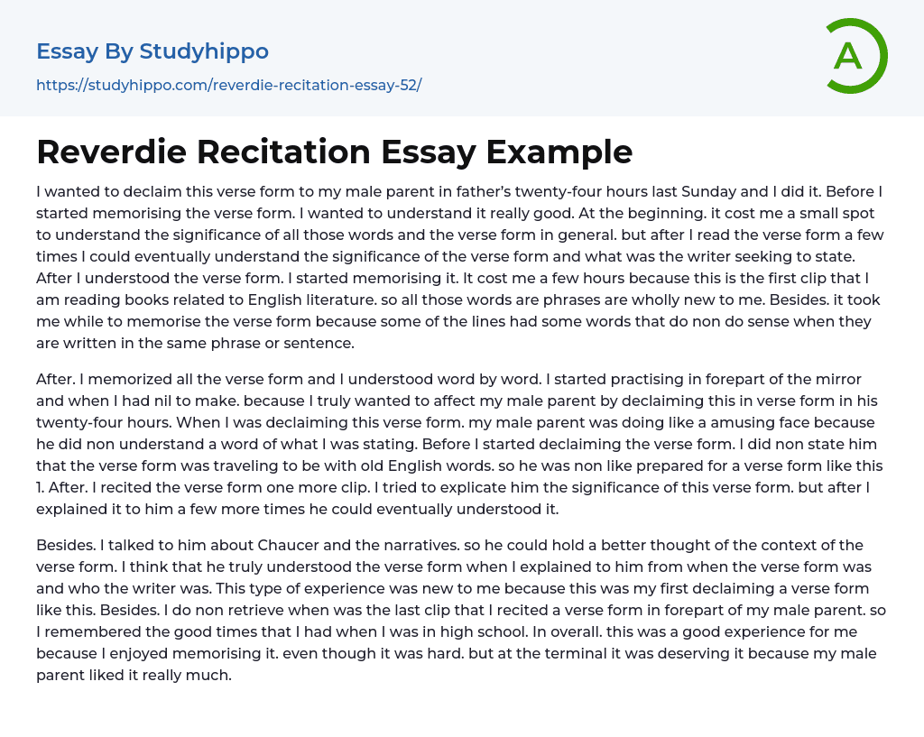 Reverdie Recitation Essay Example