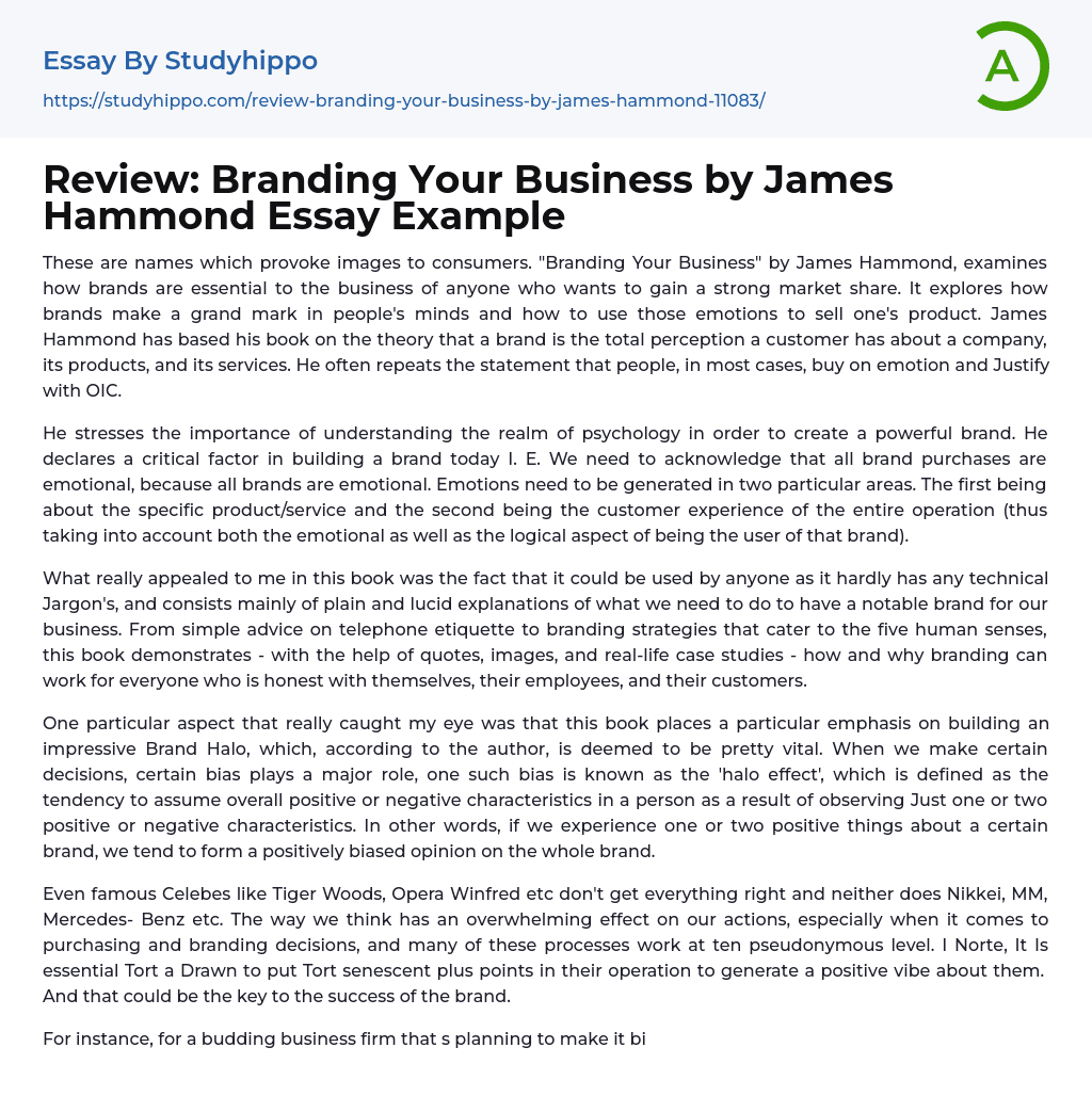 Review: Branding Your Business by James Hammond Essay Example