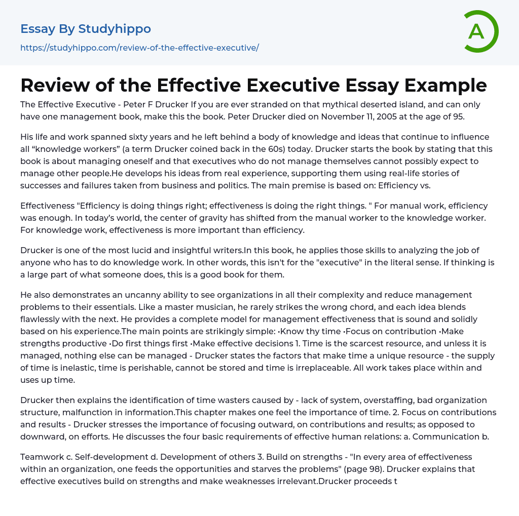 Review of the Effective Executive Essay Example