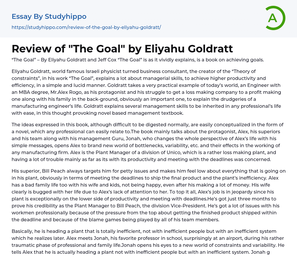 Review of “The Goal” by Eliyahu Goldratt Essay Example