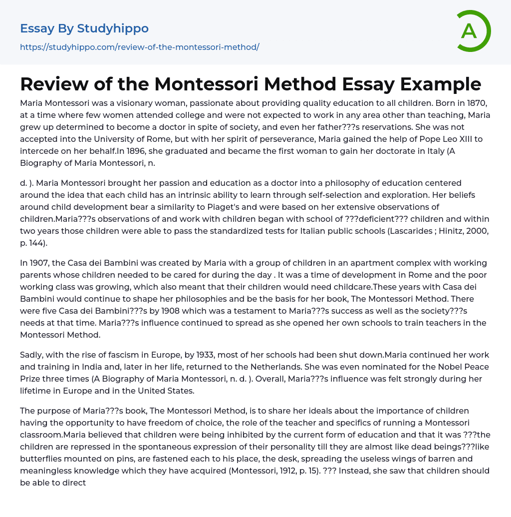 Review of the Montessori Method Essay Example