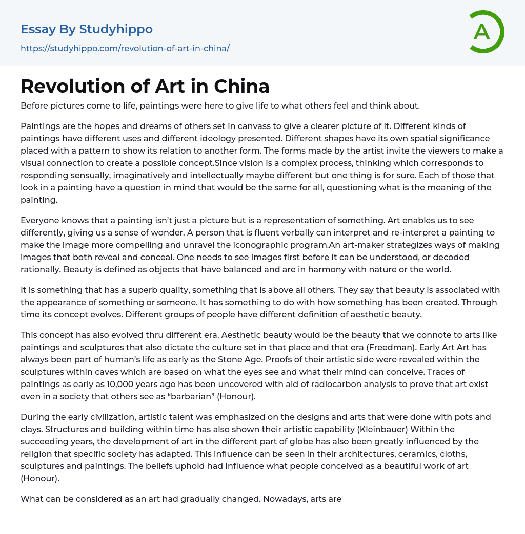 Revolution of Art in China Essay Example