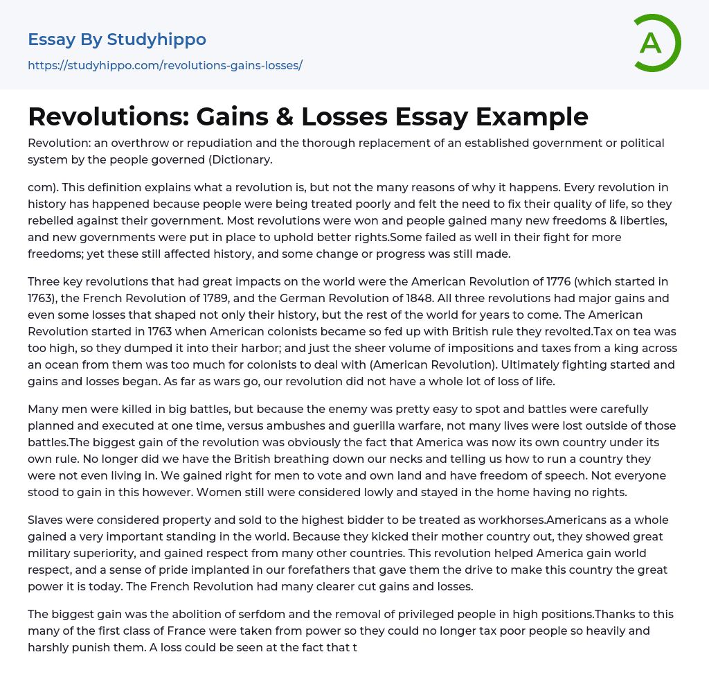 Revolutions: Gains & Losses Essay Example