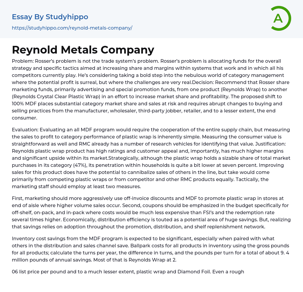 Reynold Metals Company Essay Example