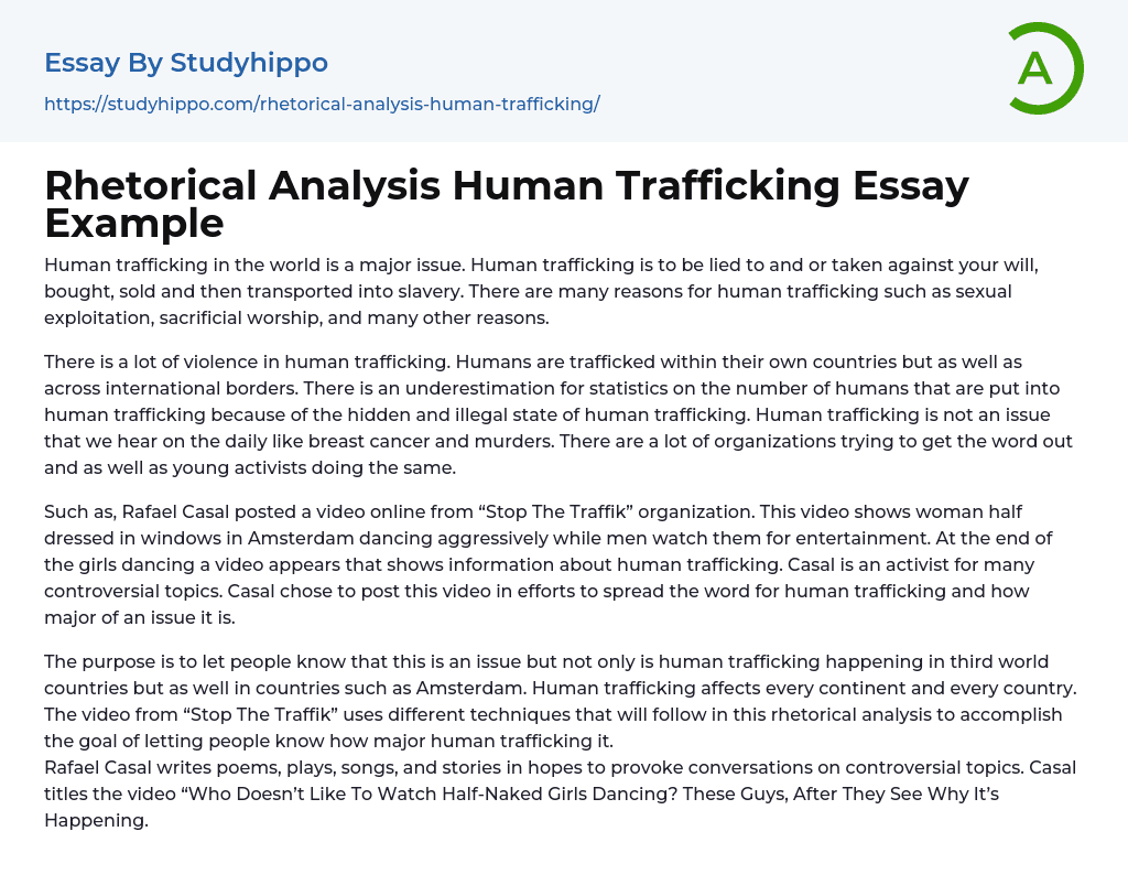 Rhetorical Analysis Human Trafficking Essay Example