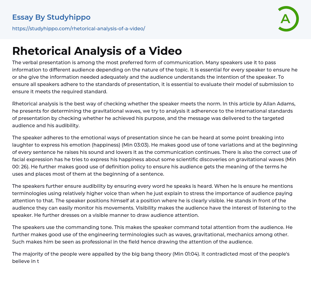 Rhetorical Analysis of a Video Essay Example