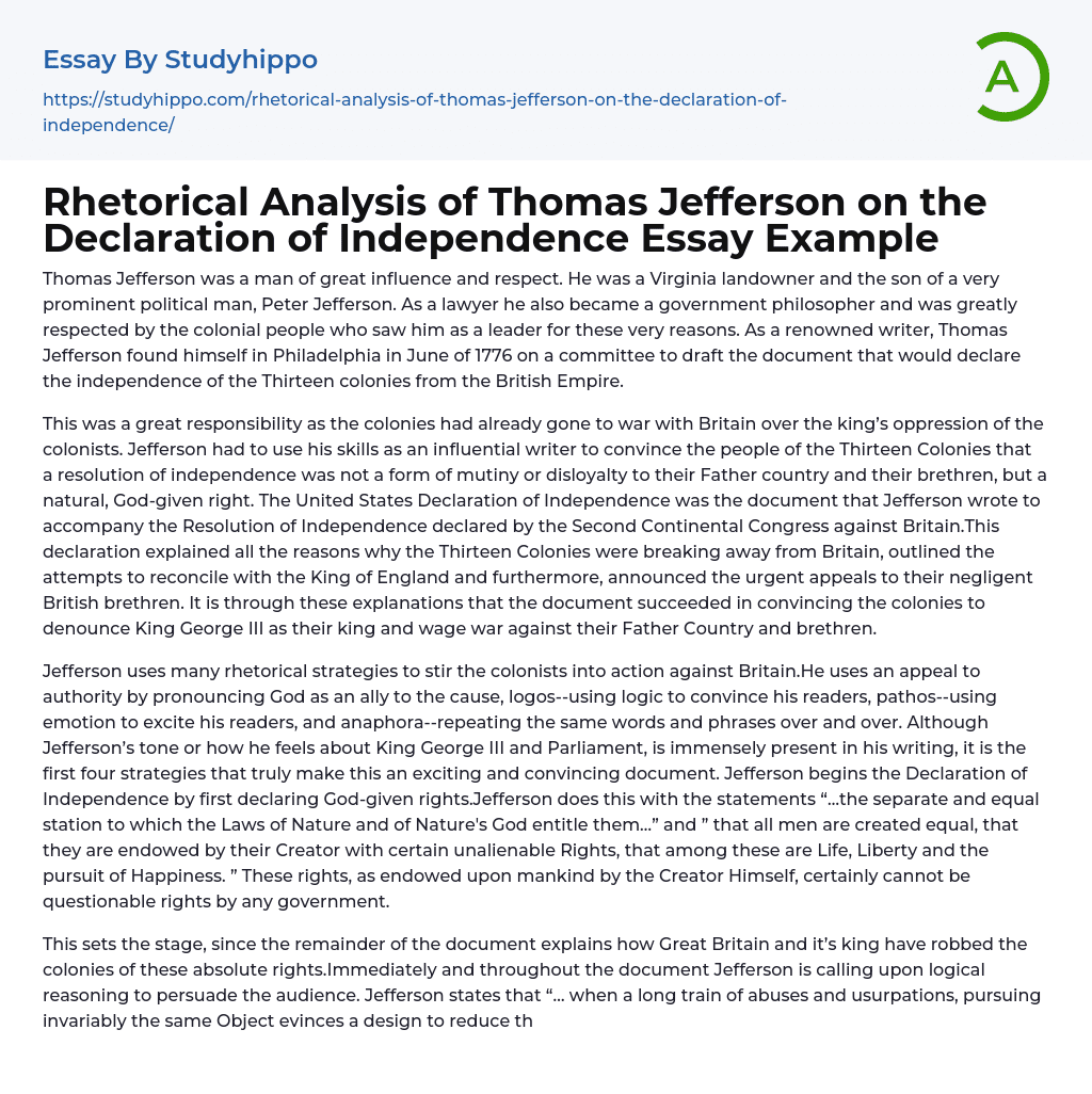 thomas jefferson analysis essay