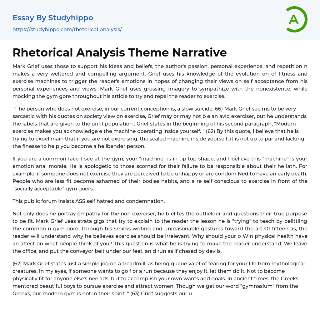 Rhetorical Analysis Theme Narrative Essay Example