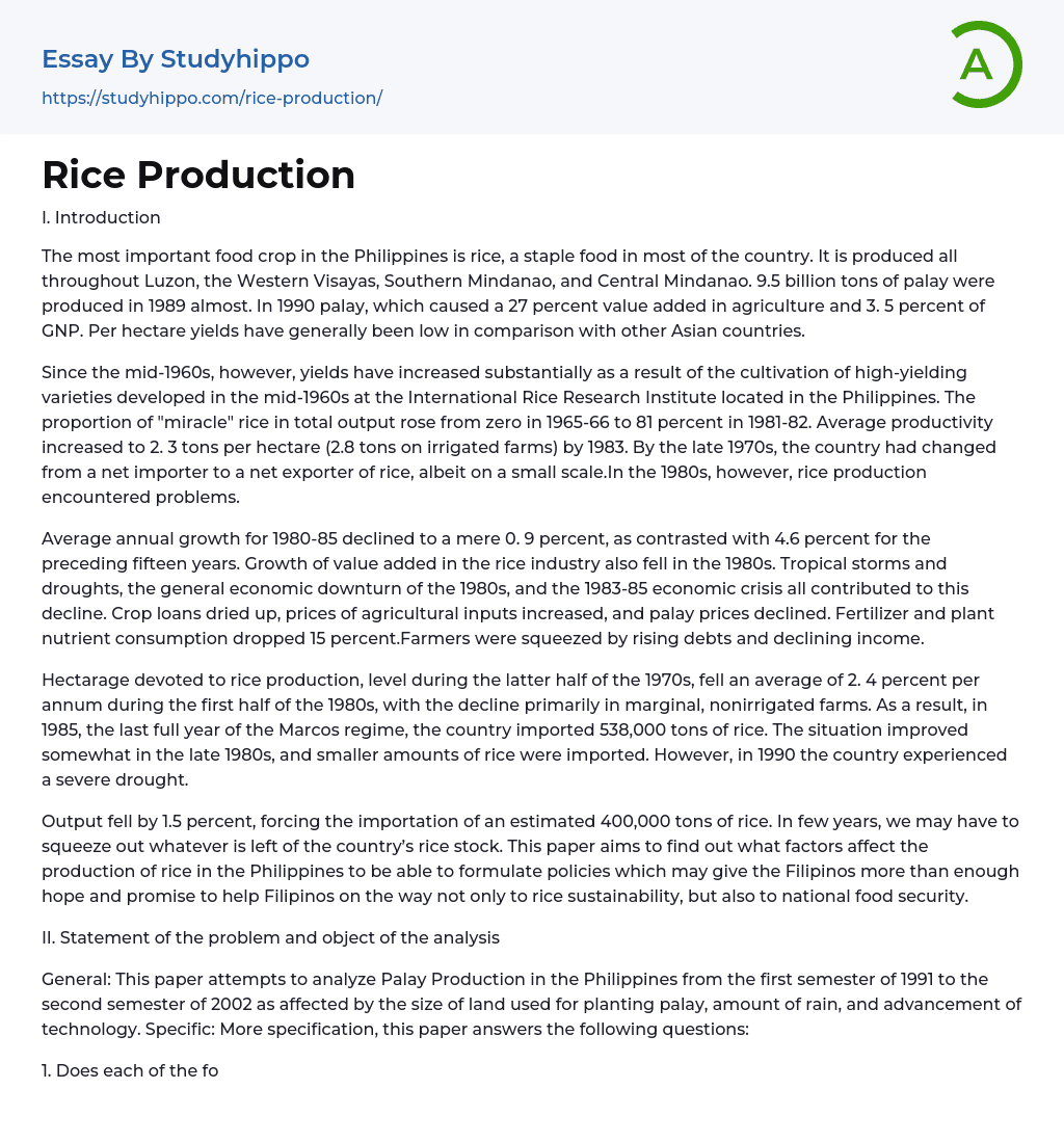 essay on rice production