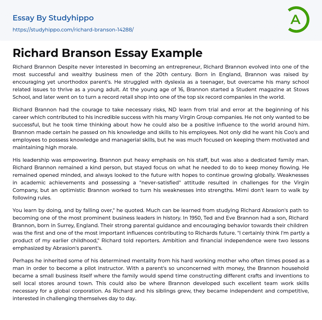 Richard Branson Essay Example