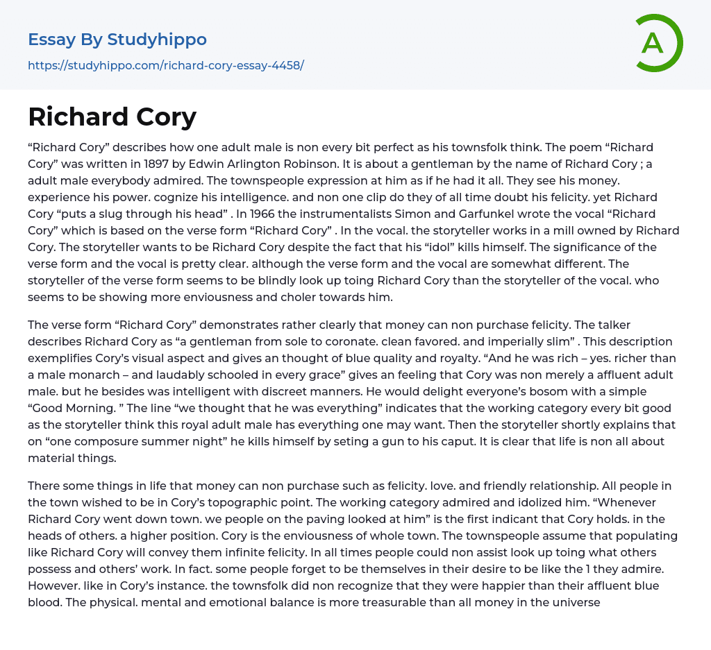 Richard Cory Essay Example