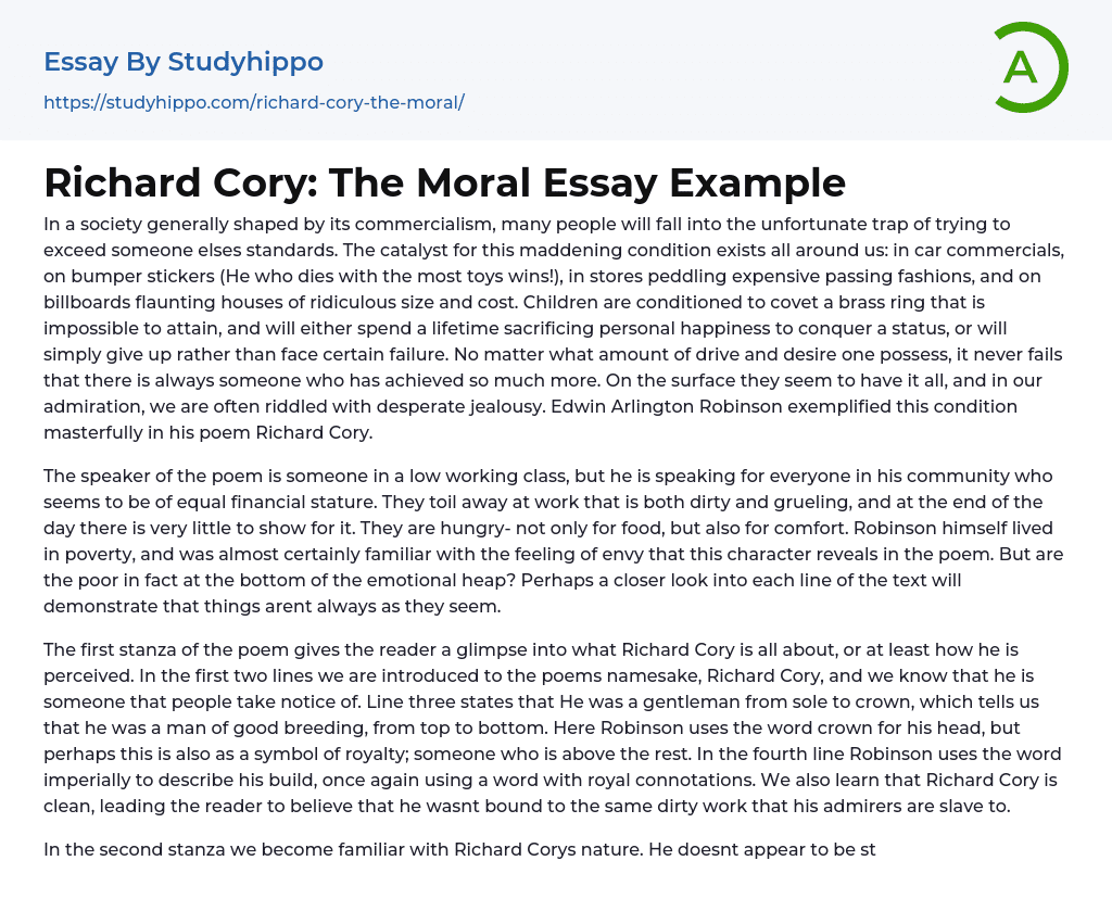 Richard Cory: The Moral Essay Example