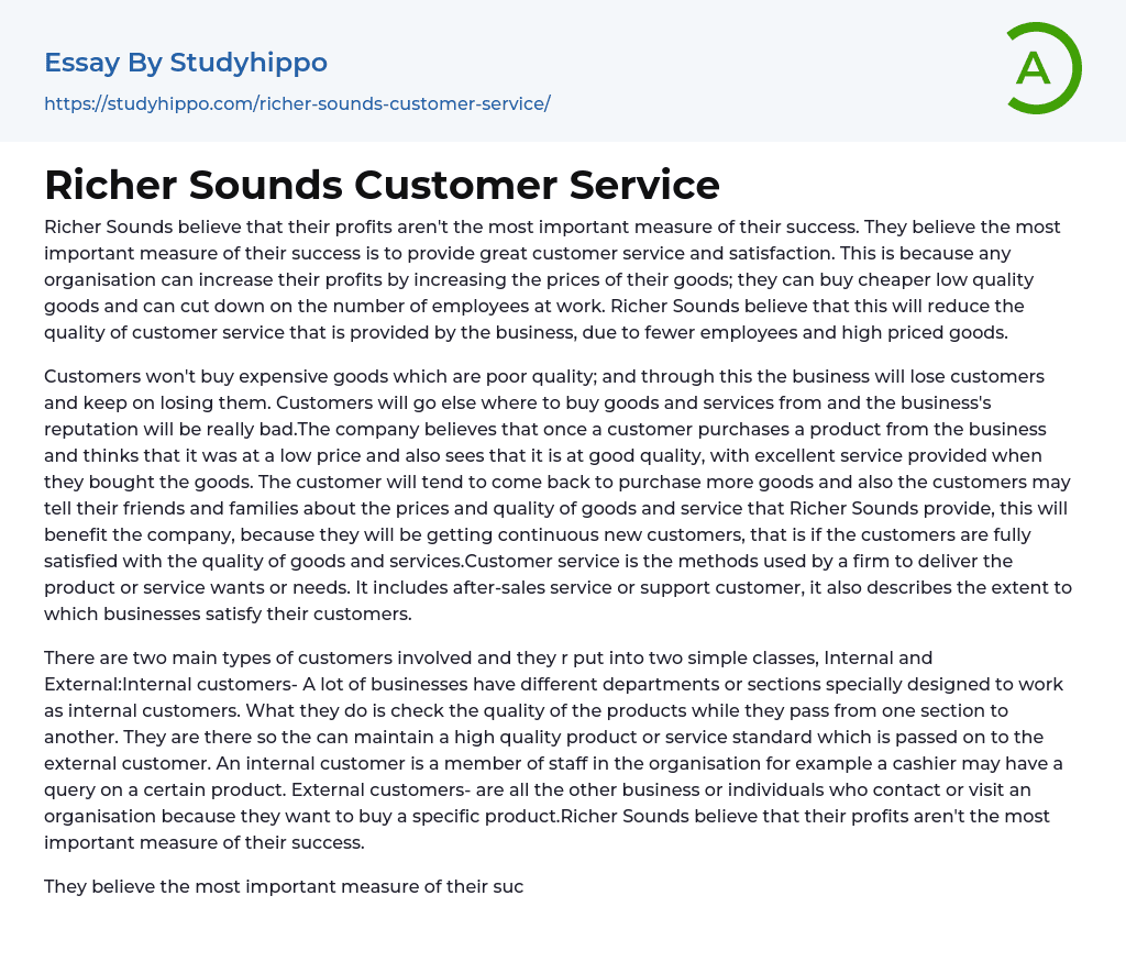 Richer Sounds Customer Service Essay Example