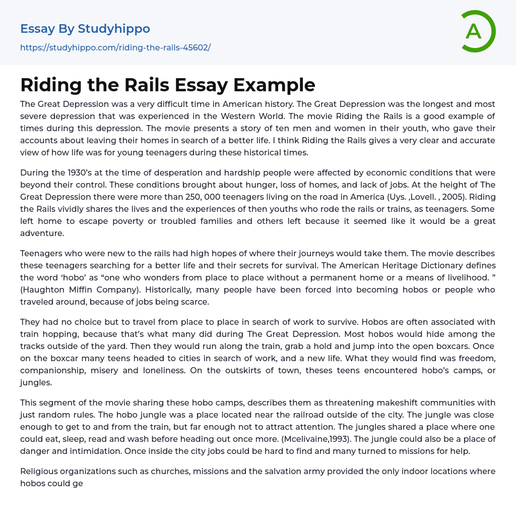 Riding the Rails Essay Example