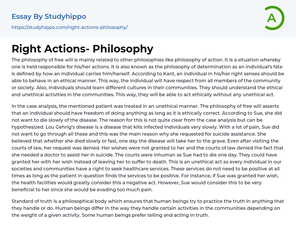 Right Actions- Philosophy Essay Example