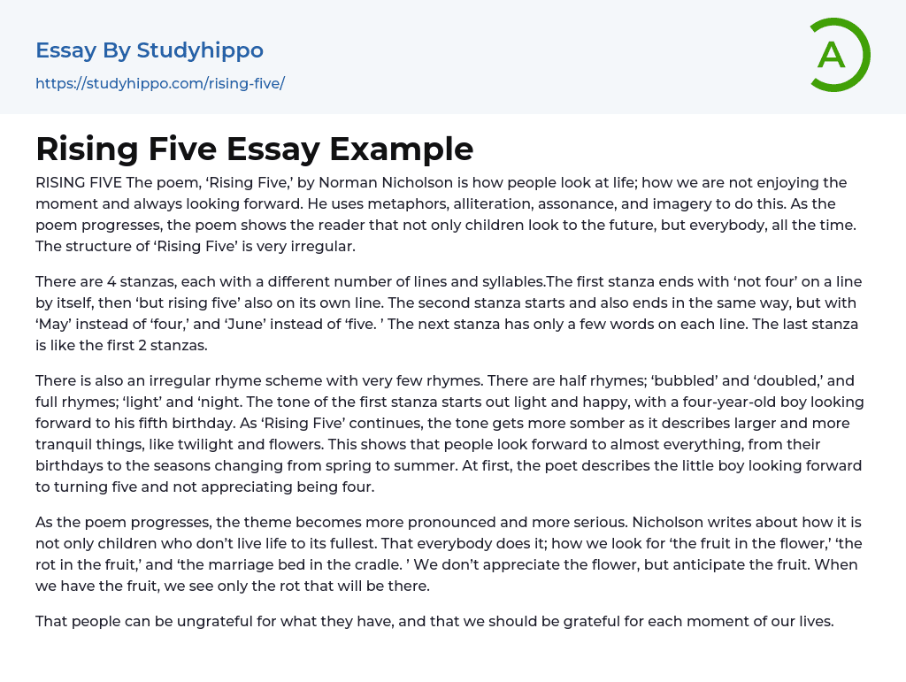 Rising Five Essay Example
