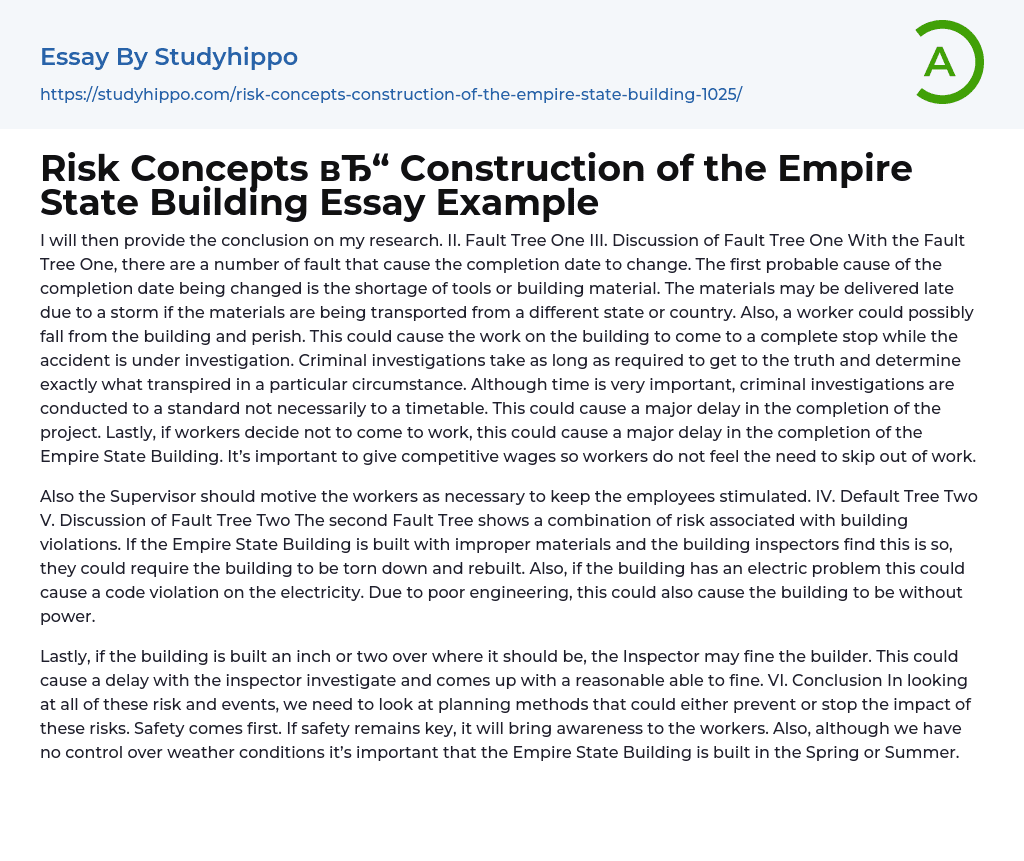 Risk Concepts Construction of the Empire State Building Essay Example
