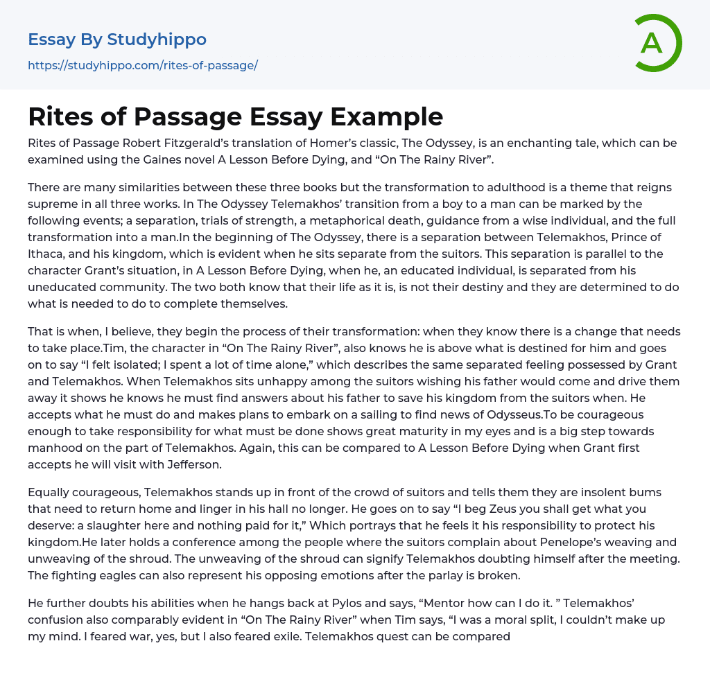 Rites of Passage Essay Example