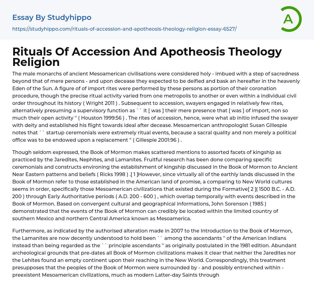 Rituals Of Accession And Apotheosis Theology Religion