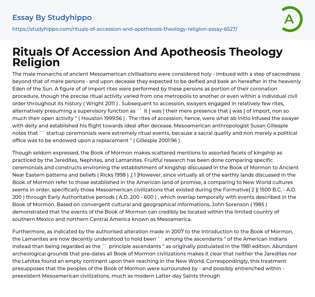 Rituals Of Accession And Apotheosis Theology Religion Essay Example