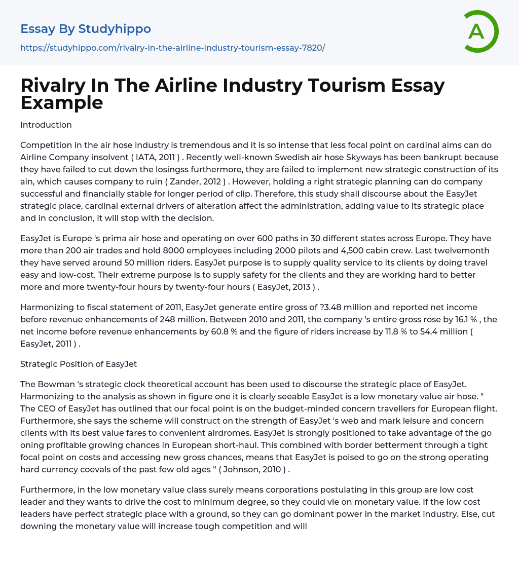 Rivalry In The Airline Industry Tourism Essay Example