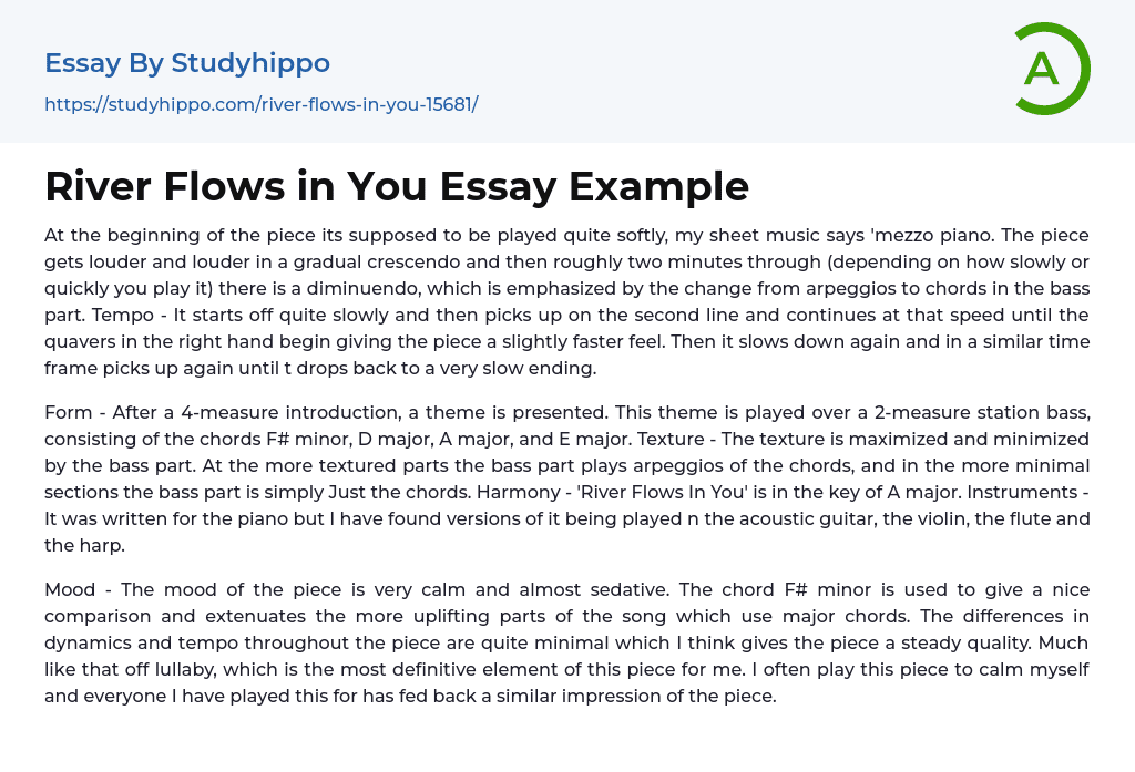 River Flows in You Essay Example