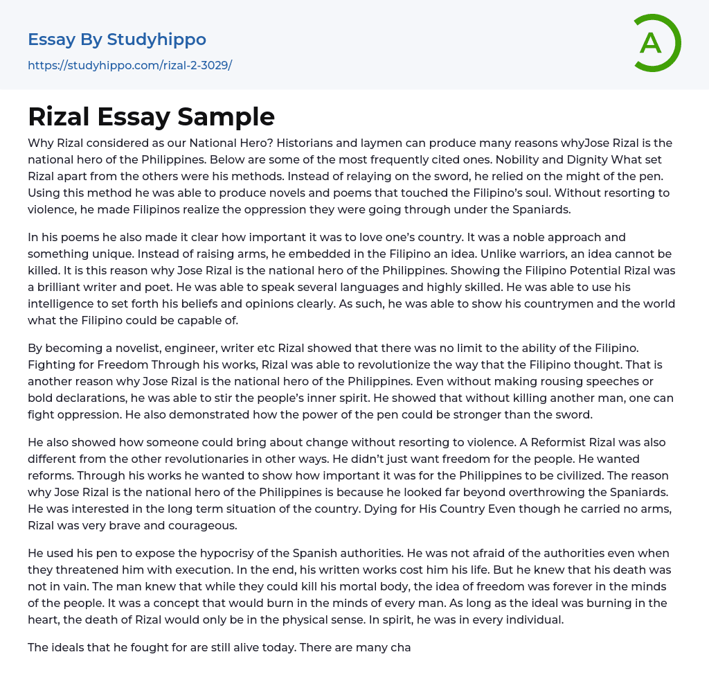 Rizal Essay Sample