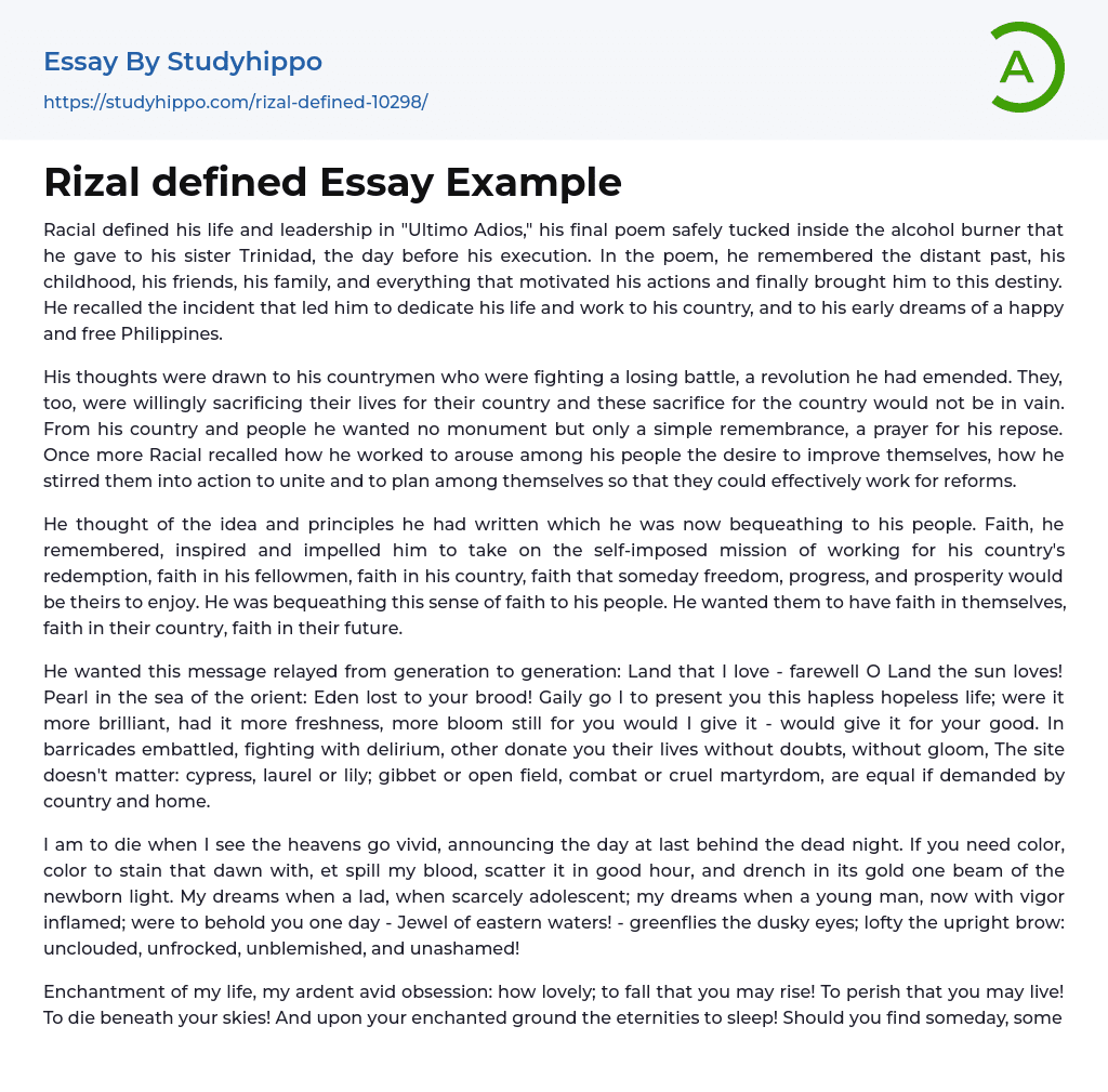 Rizal defined Essay Example