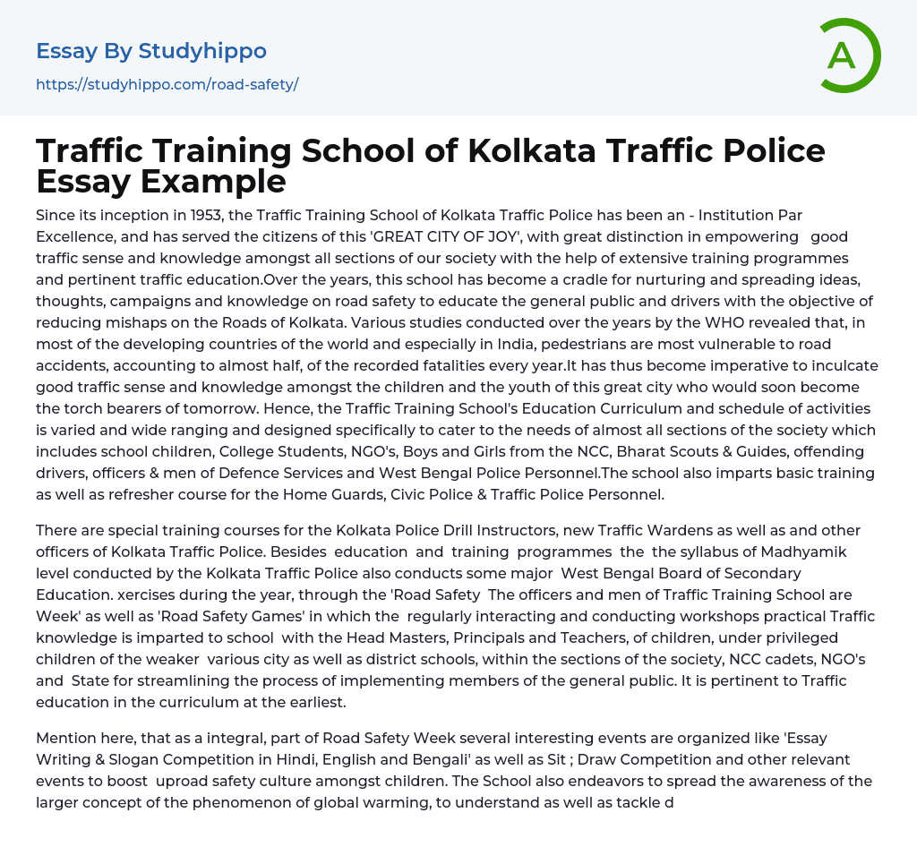 Traffic Training School of Kolkata Traffic Police Essay Example