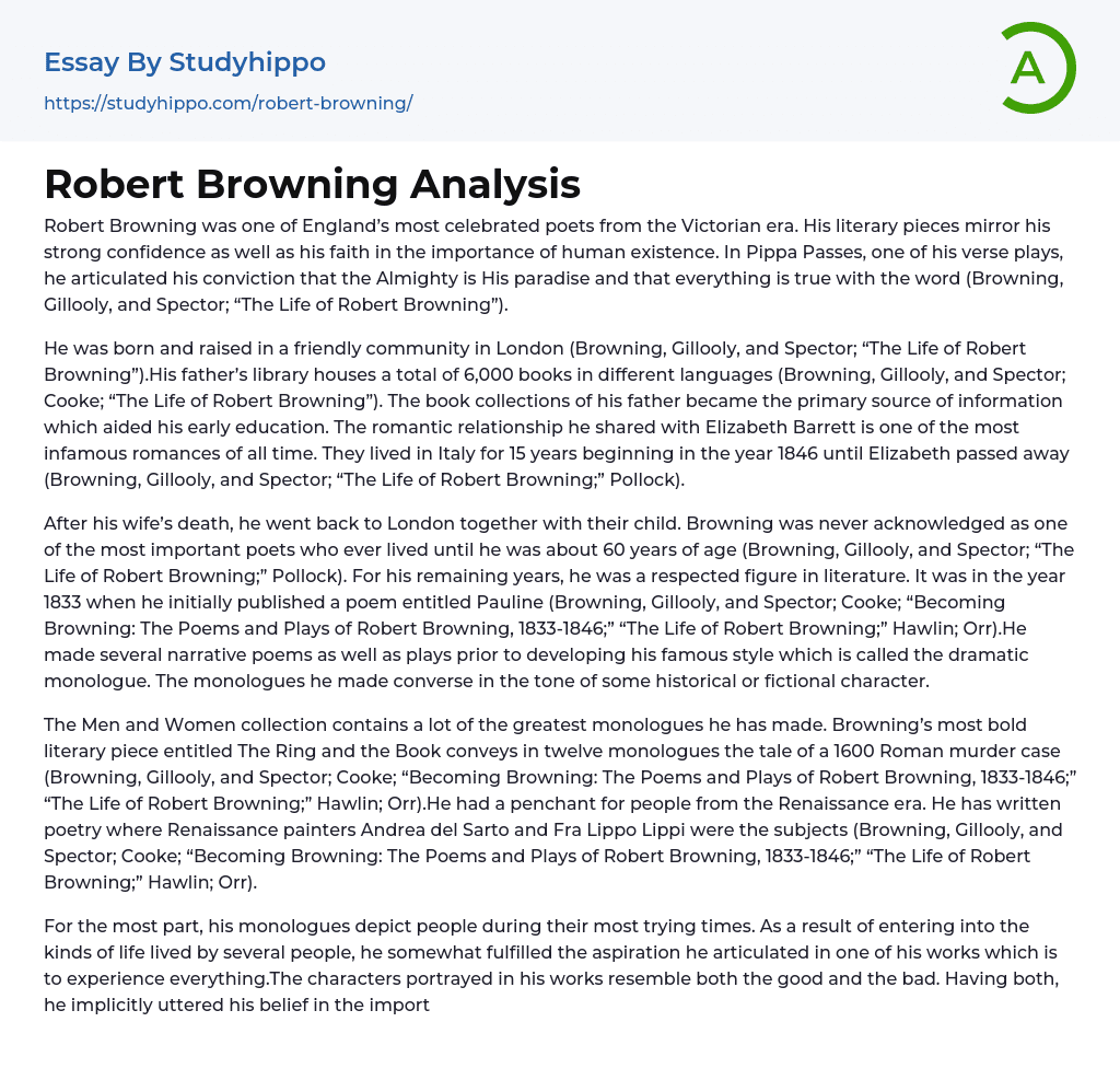 Robert Browning Analysis Essay Example