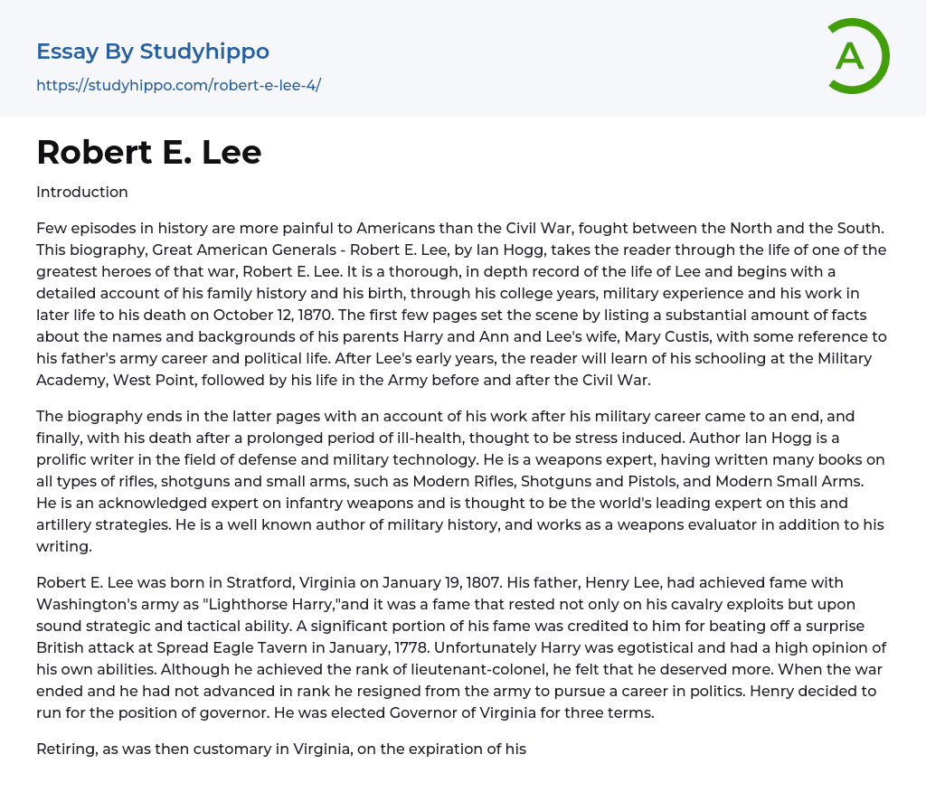 Robert E. Lee Essay Example