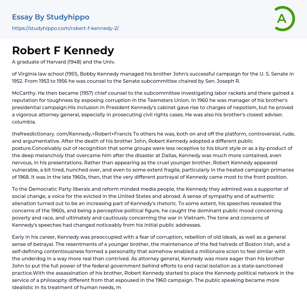 Robert F Kennedy Essay Example