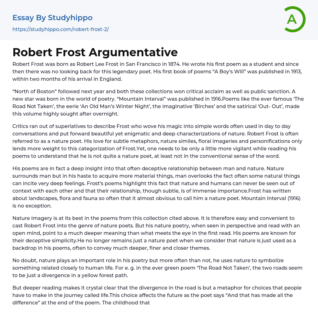 Robert Frost Argumentative Essay Example