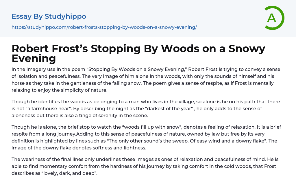 Robert Frost’s Stopping By Woods on a Snowy Evening Essay Example