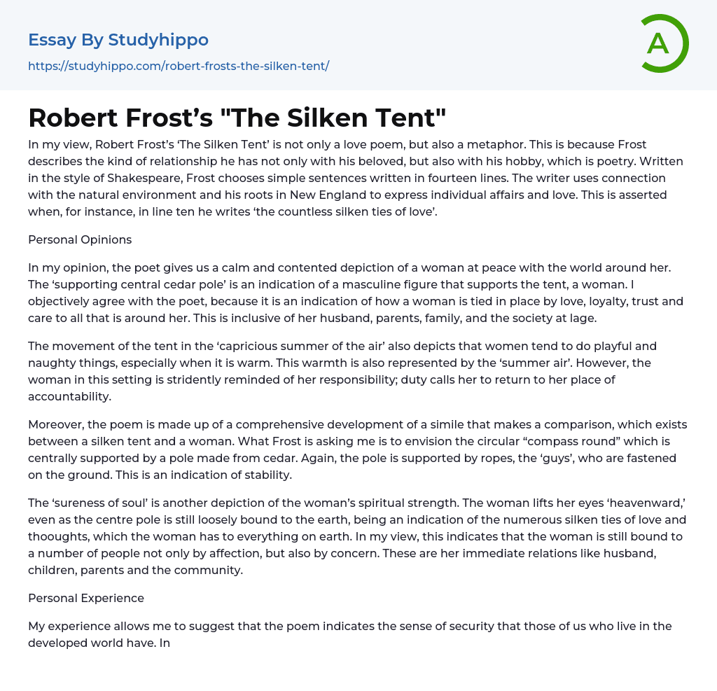 Robert Frost’s “The Silken Tent” Essay Example