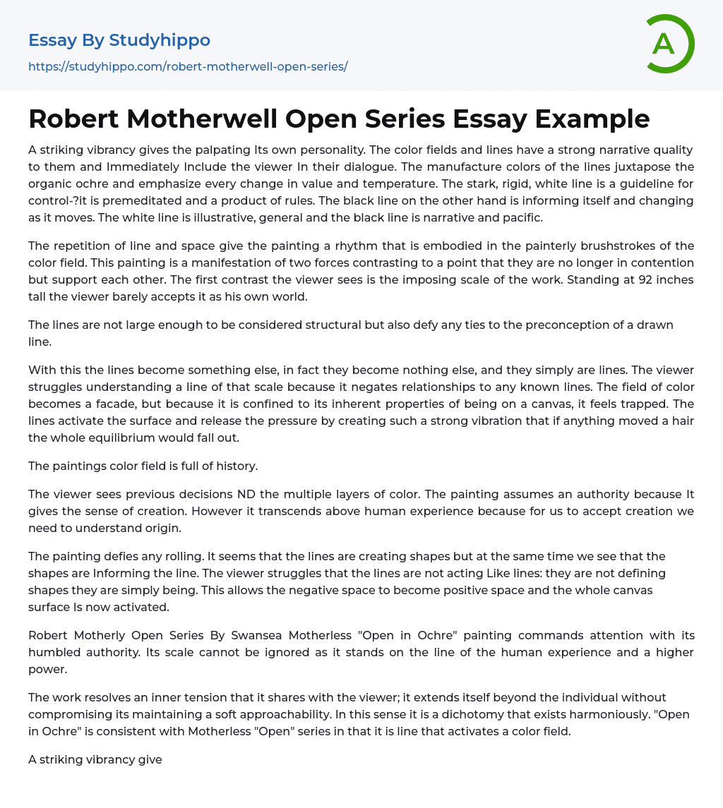 Robert Motherwell Open Series Essay Example