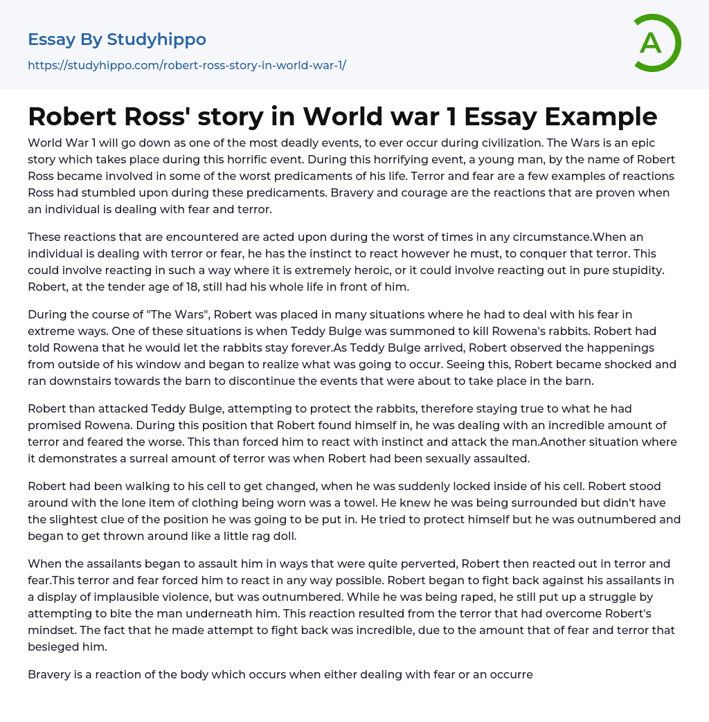 Robert Ross’ story in World war 1 Essay Example