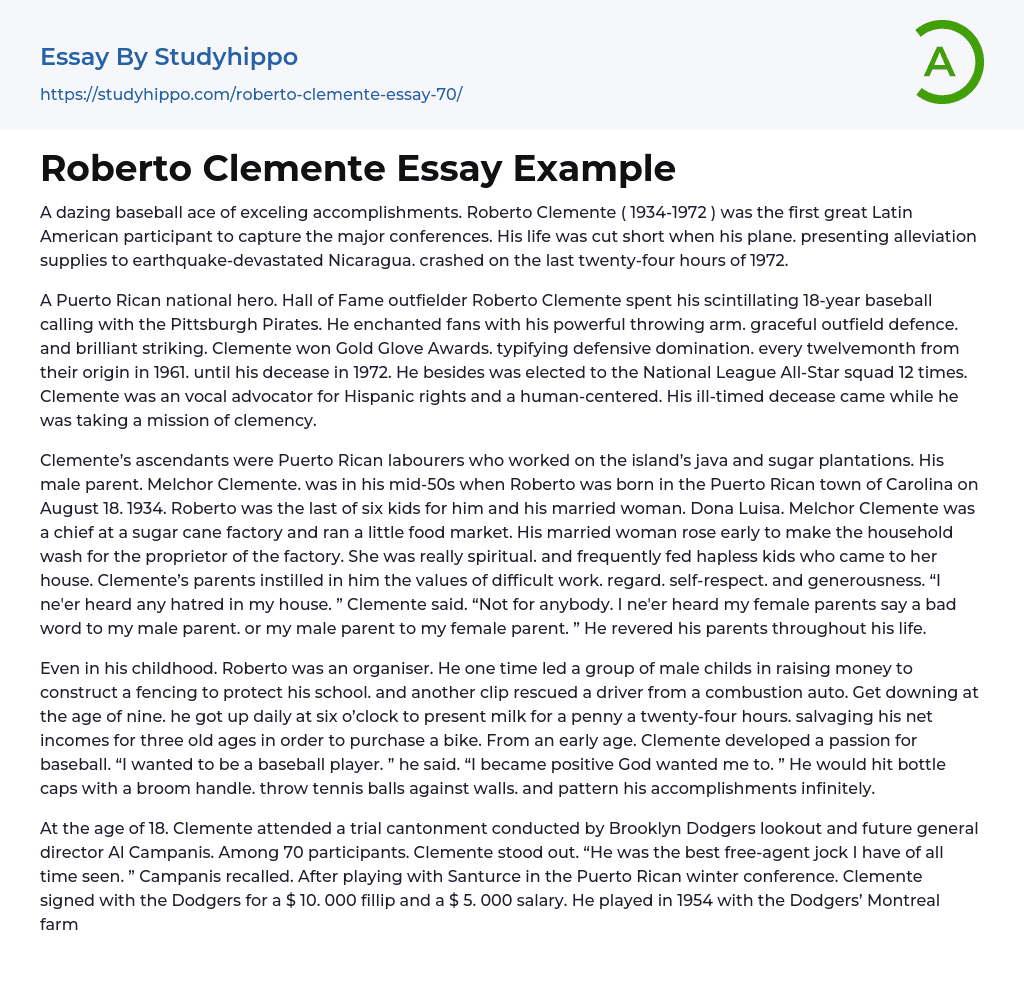 Roberto Clemente Essay Example