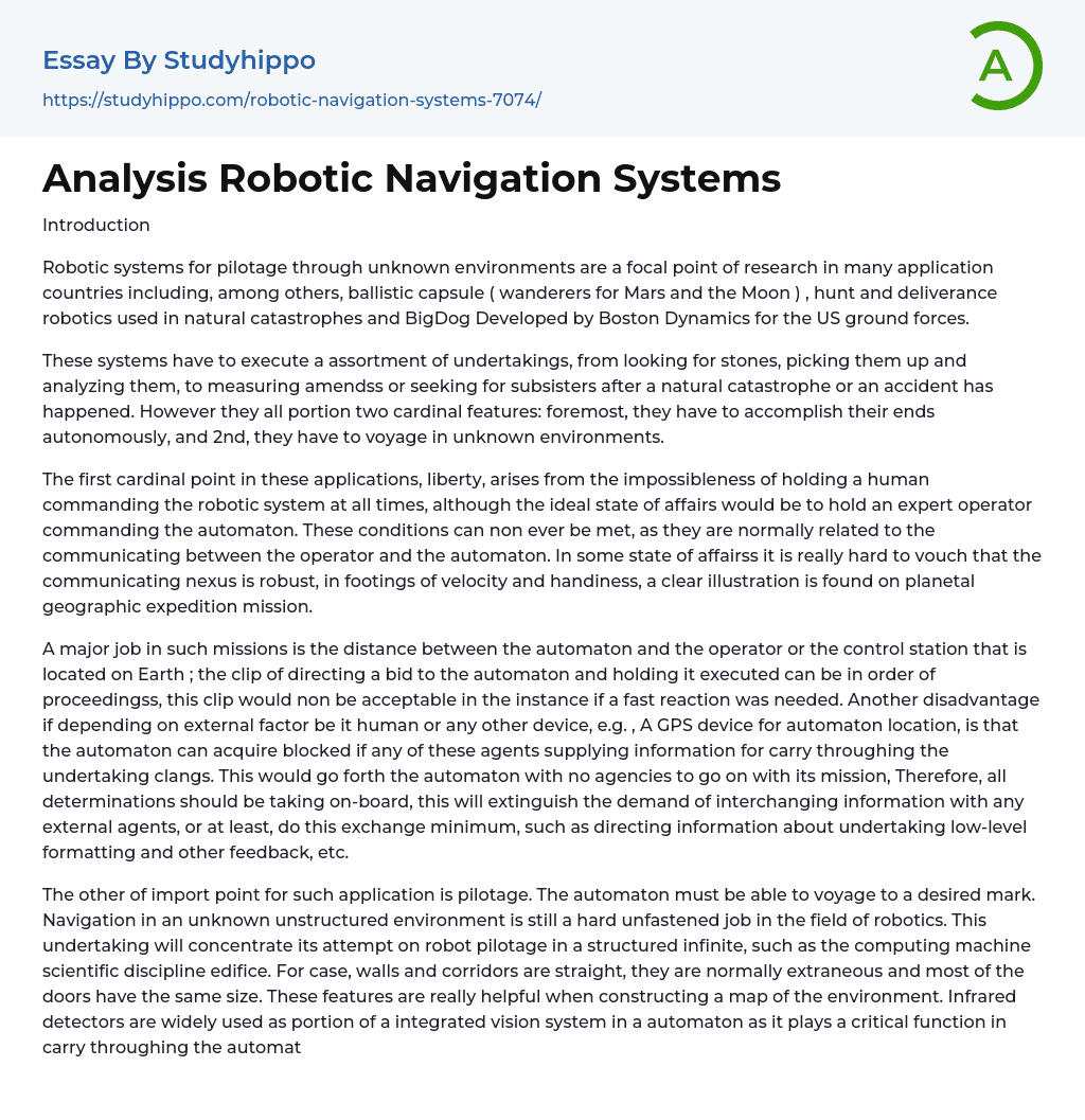 Analysis Robotic Navigation Systems Essay Example